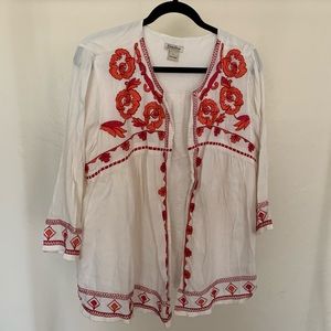 Lucky Brand Open Cardigan Kimono Floral Embroidery
